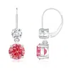 Angara Round Lab-grown Fancy Intense Pink Diamond Leverback Dangle Earrings In White Gold/fancy Intense