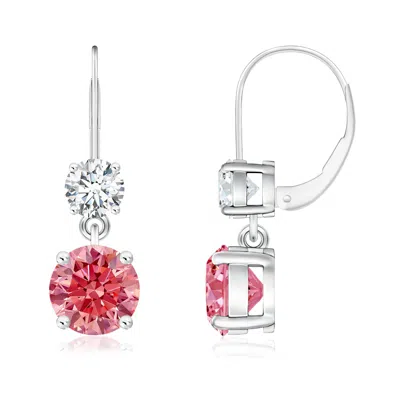 Angara Round Lab-grown Fancy Intense Pink Diamond Leverback Dangle Earrings In Metallic