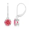 Angara Round Lab-grown Fancy Intense Pink Diamond Leverback Earrings In White Gold/fancy Intense