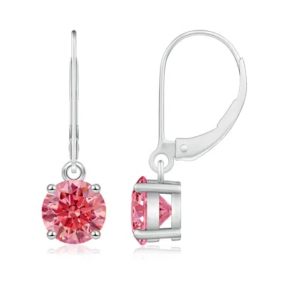 Angara Round Lab-grown Fancy Intense Pink Diamond Leverback Earrings In Metallic