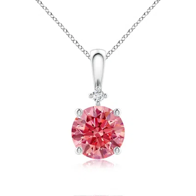 Angara Round Lab-grown Fancy Intense Pink Diamond Solitaire Pendant In Metallic