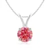 Angara Round Lab-grown Fancy Intense Pink Diamond Solitaire V-bale Pendant In White Gold/fancy Intense