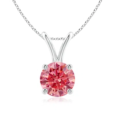 Angara Round Lab-grown Fancy Intense Pink Diamond Solitaire V-bale Pendant In Red
