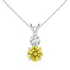 Angara Round Lab-grown Fancy Intense Yellow And White Diamond Two Stone Pendant In White Gold/fancy Intense