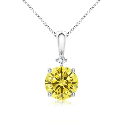 Angara Round Lab-grown Fancy Intense Yellow Diamond Solitaire Pendant In Metallic