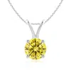 Angara Round Lab-grown Fancy Intense Yellow Diamond Solitaire V-bale Pendant In White Gold/fancy Intense