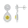 Angara Round Lab-grown Fancy Intense Yellow Diamond Teardrop Halo Earrings In White Gold/fancy Intense