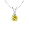 Angara Round Lab-grown Fancy Intense Yellow Diamond V-bale Pendant In White Gold/fancy Intense