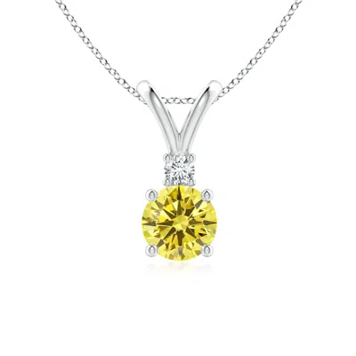 Angara Round Lab-grown Fancy Intense Yellow Diamond V-bale Pendant