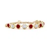 Angara Round Lab-grown Ruby And Diamond Chain Bracelet In Yellow Gold/deep Rich Red