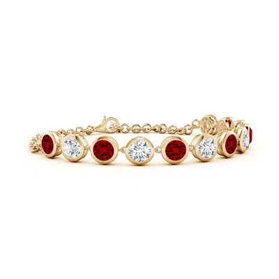 Angara Round Lab-grown Ruby And Diamond Chain Bracelet In Gold