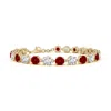 Angara Round Lab-grown Ruby And Diamond Tennis Link Bracelet In Yellow Gold/deep Rich Red