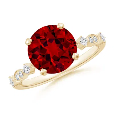 Angara Round Lab-grown Ruby Engagement Ring With Marquise Motifs In Gold