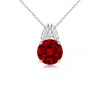 Angara Round Lab-grown Ruby Pendant With Diamond In White Gold/deep Rich Red