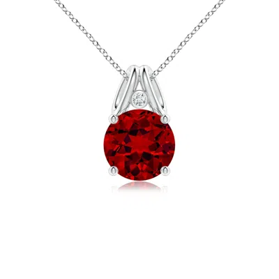 Angara Round Lab-grown Ruby Pendant With Diamond In Metallic