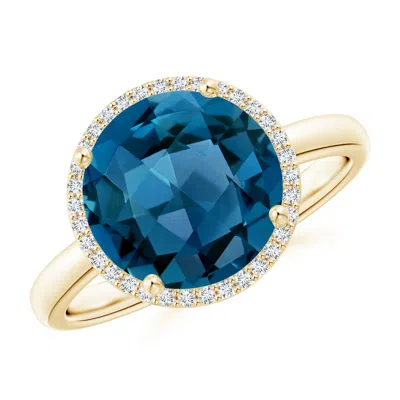 Angara Round London Blue Topaz Cocktail Ring With Diamond Halo