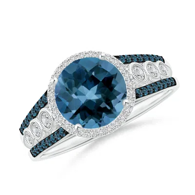 Angara Round London Blue Topaz Halo Regal Ring With Diamond Accents In Transparent