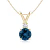 Angara Round London Blue Topaz Solitaire Pendant With Diamond In Yellow Gold/greenish Blue