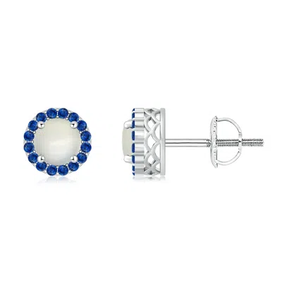 Angara Round Moonstone And Sapphire Halo Stud Earrings In Metallic