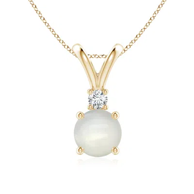 Angara Round Moonstone Solitaire V-bale Pendant With Diamond In Gold