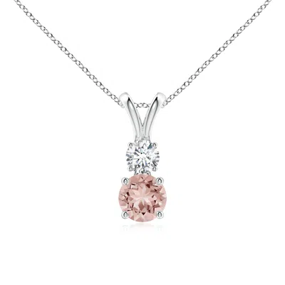 Angara Round Morganite And Diamond Two Stone Pendant In Metallic
