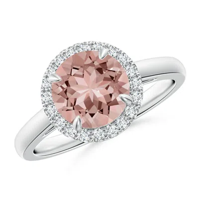 Angara Round Morganite Cathedral Ring With Diamond Halo In Metallic