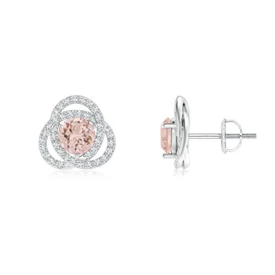 Angara Round Morganite Celtic Knot Stud Earrings With Diamond In Metallic