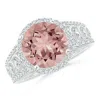 Angara Round Morganite Halo Regal Ring With Diamond Accents In White Gold/peachy Pink