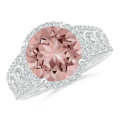 Angara Round Morganite Halo Regal Ring With Diamond Accents In White