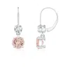 Angara Round Morganite Leverback Dangle Earrings With Diamond In White Gold/peach