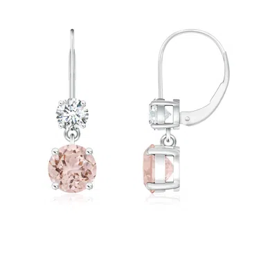 Angara Round Morganite Leverback Dangle Earrings With Diamond In Pink