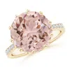 Angara Round Morganite Reverse Tapered Shank Cocktail Ring In Yellow Gold/peach