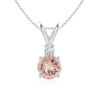 Angara Round Morganite Solitaire V-bale Pendant With Diamond In Metallic