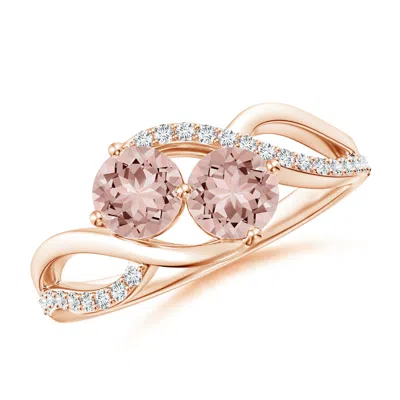 Angara Round Morganite Two Stone Bypass Ring With Diamonds In Gold