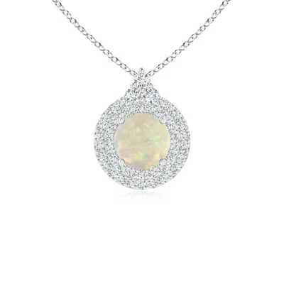 Angara Round Opal And Diamond Double Halo Pendant In Metallic
