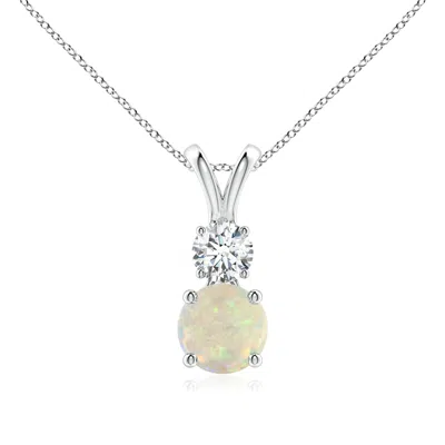 Angara Round Opal And Diamond Two Stone Pendant In Metallic