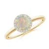 Angara Round Opal Cathedral Ring With Diamond Halo In Yellow Gold/milky With High Play Of Colour