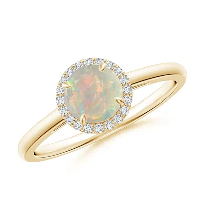 Angara Round Opal Cathedral Ring With Diamond Halo In Yellow