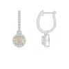 Angara Round Opal Dangle Earrings With Diamond Halo In White Gold/milky With High Play Of Colour