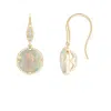 Angara Round Opal Fish Hook Earrings With Diamond Accents In Yellow Gold/milky With High Play Of Colour