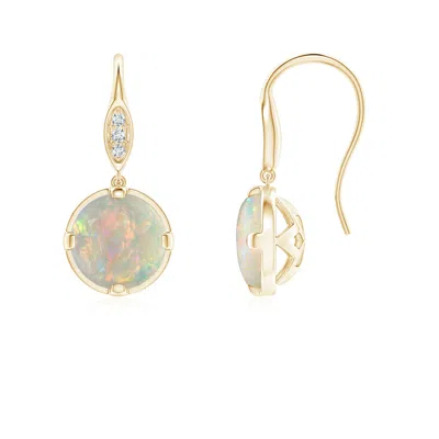 Angara Round Opal Fish Hook Earrings With Diamond Accents In Gold