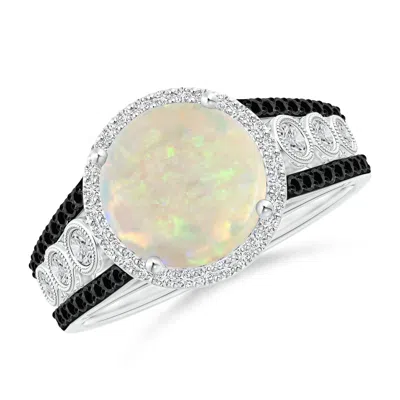 Angara Round Opal Halo Regal Ring With Diamond Accents In Burgundy