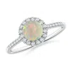 Angara Round Opal Halo Ring With Diamond Accents In White Gold/milky With High Play Of Colour