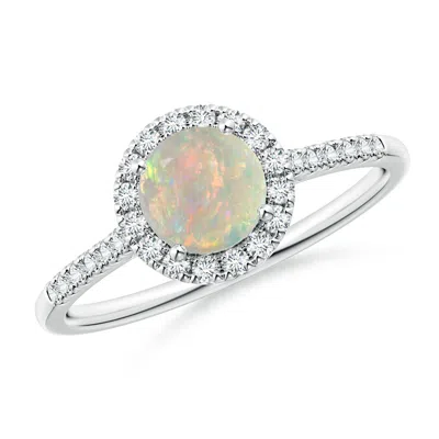 Angara Round Opal Halo Ring With Diamond Accents In Metallic