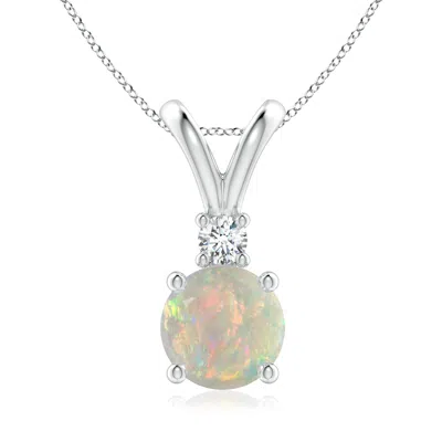 Angara Round Opal Solitaire V-bale Pendant With Diamond In Metallic