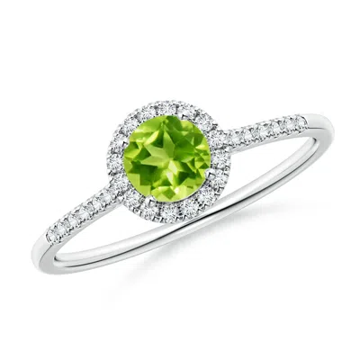 Angara Round Peridot Halo Ring With Diamond Accents In Metallic
