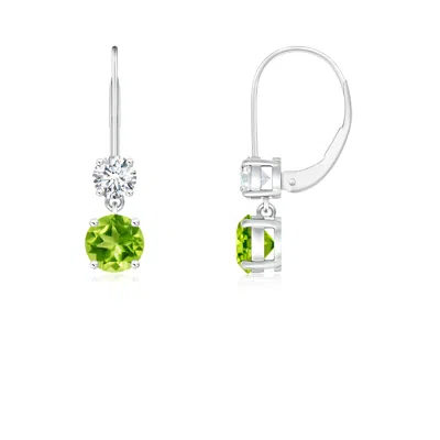Angara Round Peridot Leverback Dangle Earrings With Diamond In Metallic