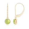 Angara Round Peridot Solitaire Drop Earrings With Leverback In Yellow Gold/yellowish Green