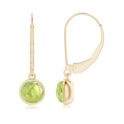 Angara Round Peridot Solitaire Drop Earrings With Leverback In Gold