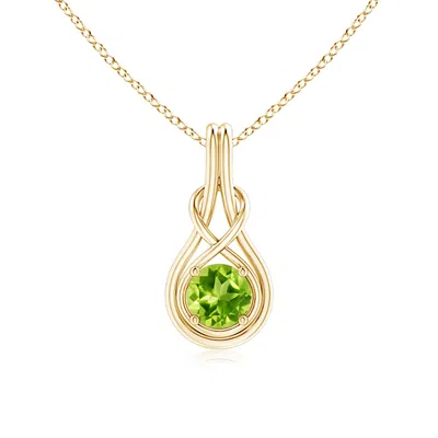 Angara Round Peridot Solitaire Infinity Knot Pendant In Gold